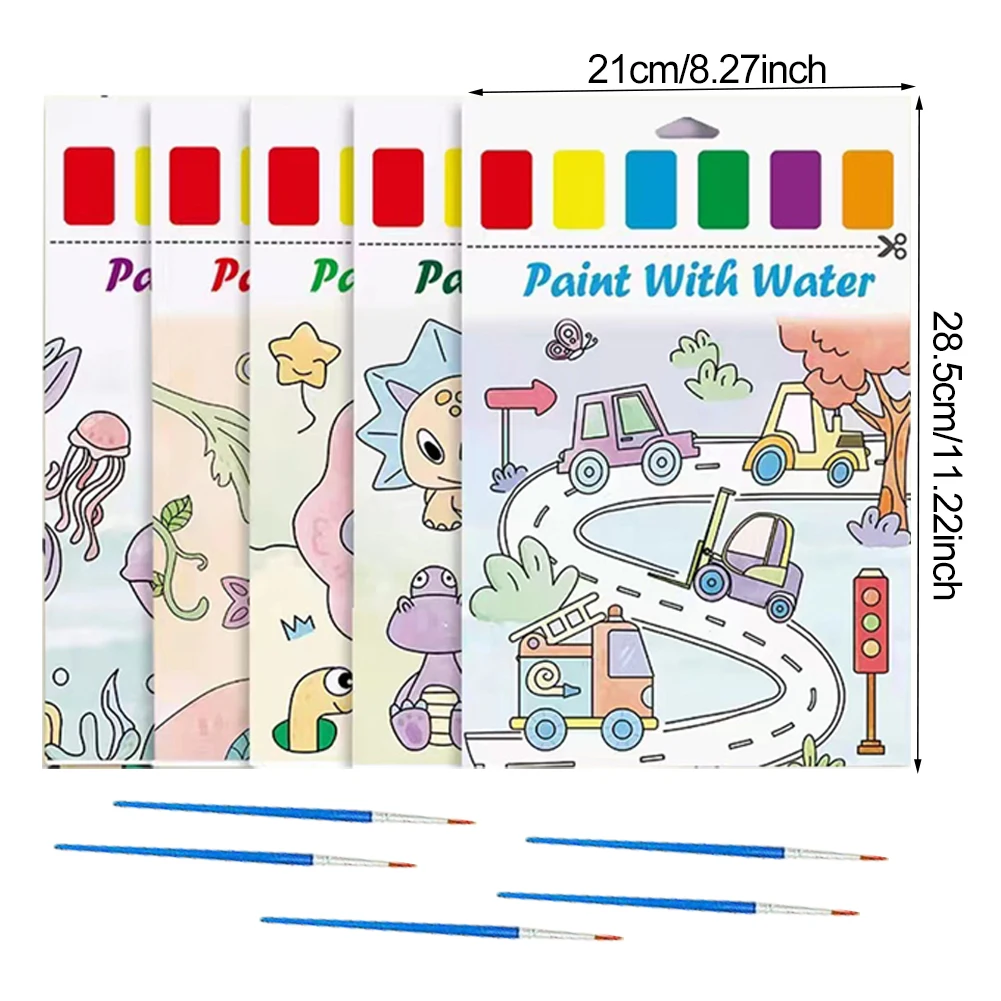 5 Paketi Otroci Slikarstvo Papir Vode pobarvanko Izobraževanje Darilo Smešno Vozil, Živali, Morje, Risanka Umetnosti, Risanje Knjige za Otroke