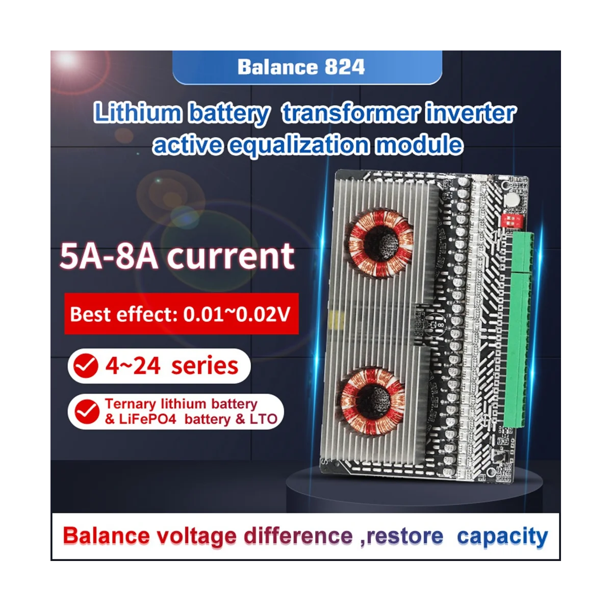 Aktivno Izenačevalnik Balancer 3S 4S 6S 7S 8S 12S 14S 15S 16S 17 18S 19S 20S 24S BMS Lifepo4/Li-Ionska 5A Kondenzator(8A)