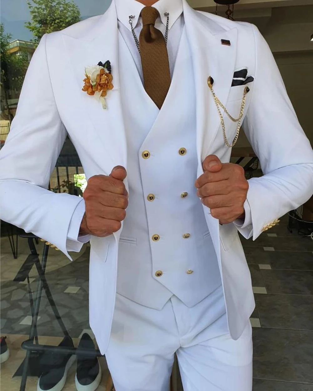 Bel Eleganten Moški Obleko Poročno Jopičem Za Ženina Formalno Obrabe Meri Kostum Mariage Homme Tri Kose(Suknjič+Hlače+Telovnik)