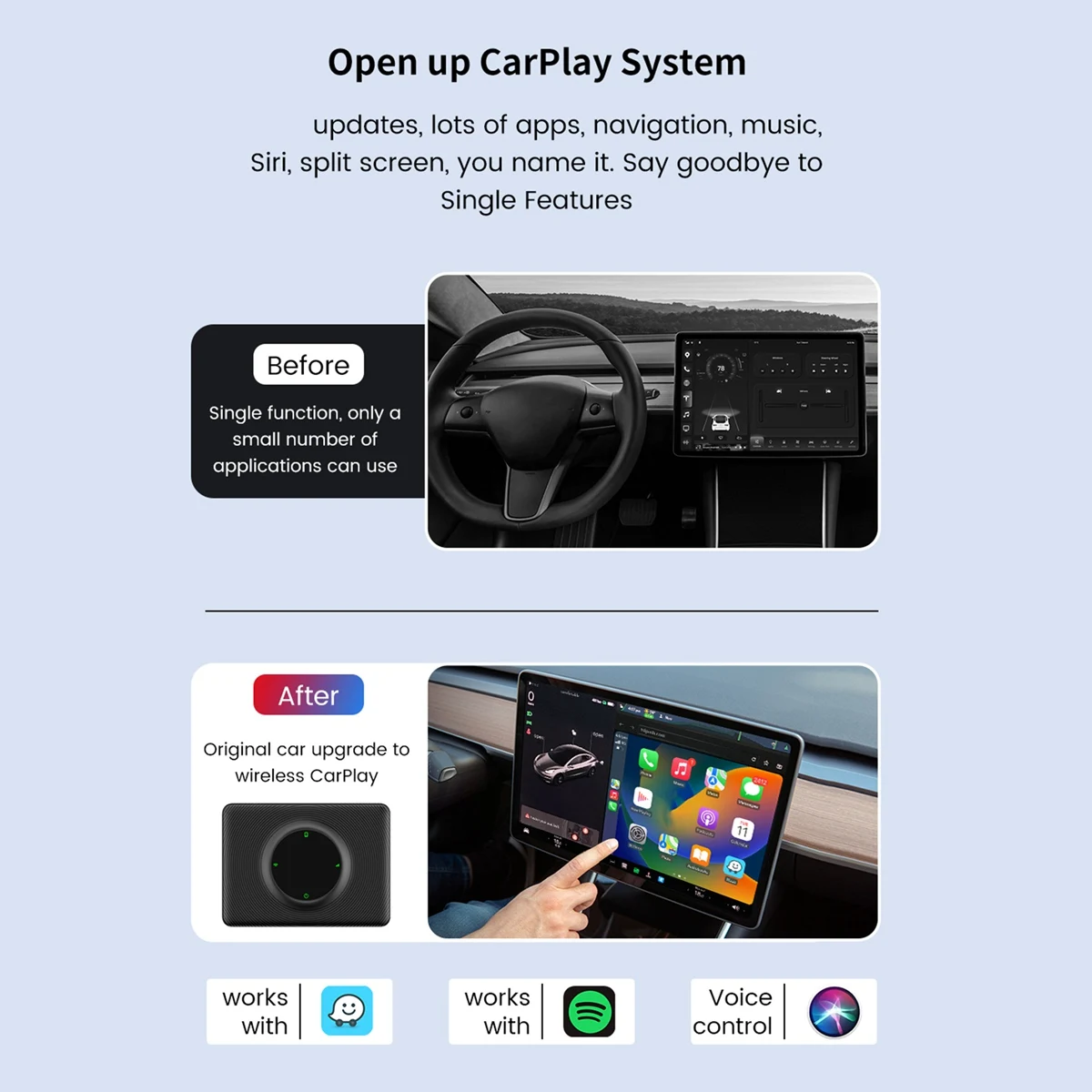 Carplay Ai Polje za Tesla Model 3 Model Y CarPlay Brezžični vmesnik WiFi, BT Auto-Povežite OTA Nadgradnja ZDA Izdaja