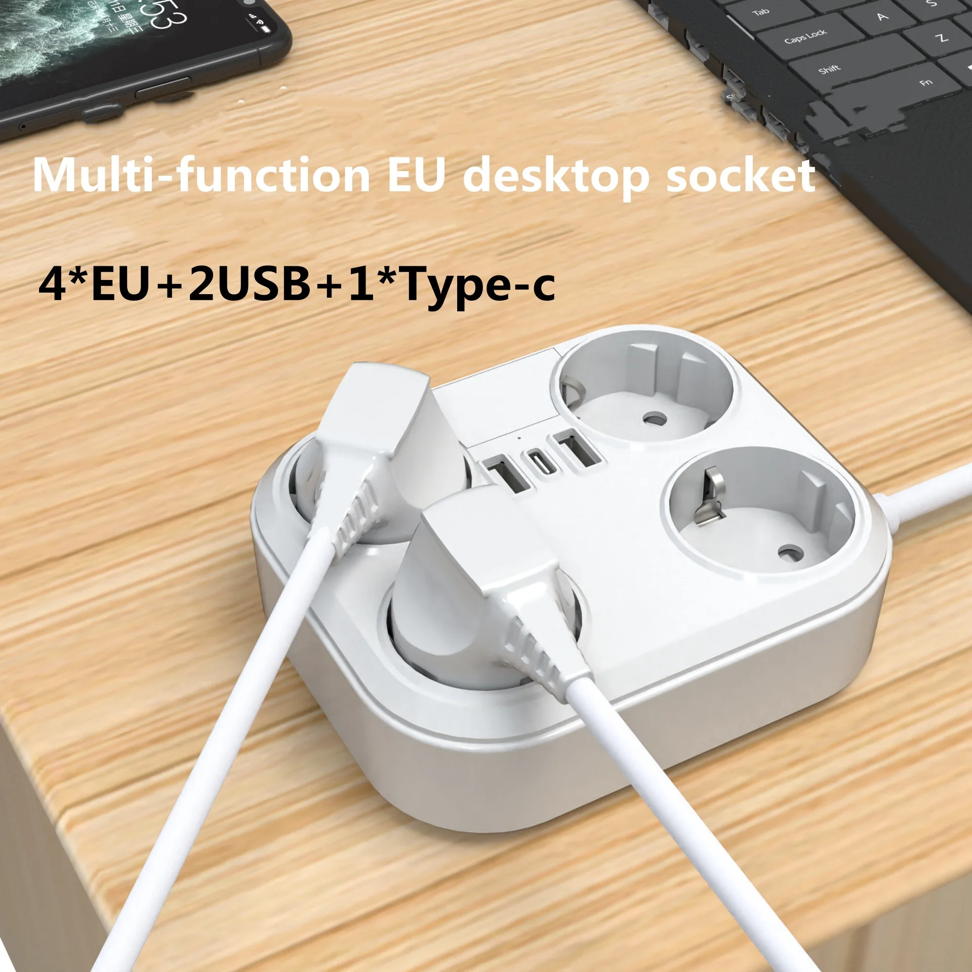 EU električno Vtičnico Podaljšek s 4 AC Vtičnice in 3 Vrata USB 5V 2.4 za izmenični Tok Zaščita pred Preobremenitvijo za Dom in Pisarno