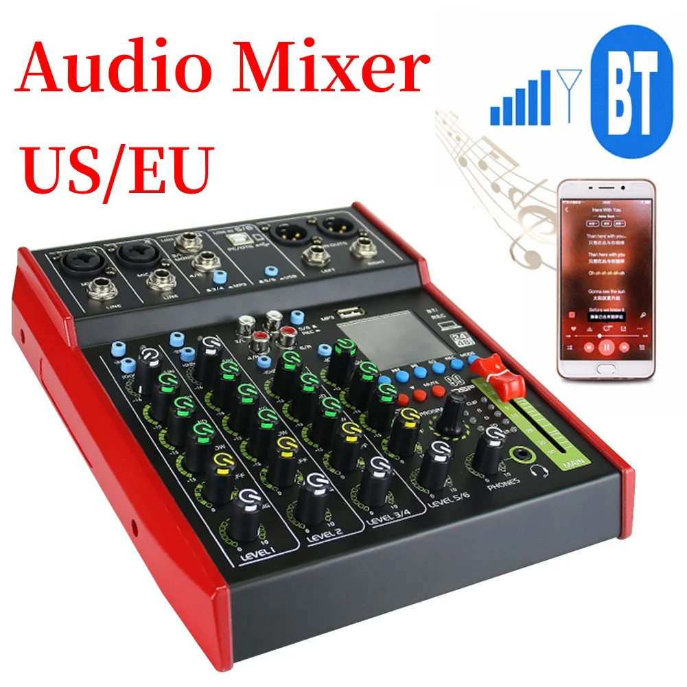 FR06FX 6-Kanalni Audio Mixer Prostem Konferenca Audio, USB, Bluetooth, Reverb Audio procesor Pojejo v Živo z Zvočno Kartico Sound Mixer
