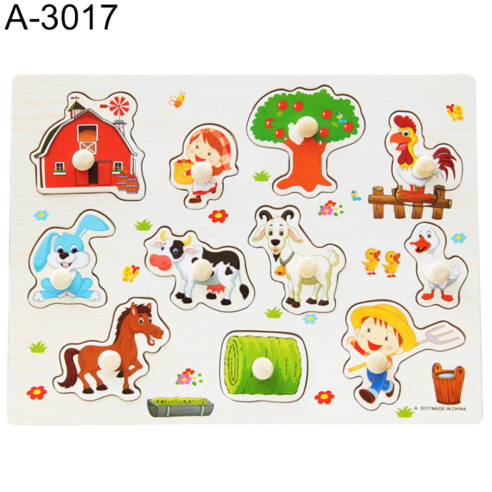 Lesene Cartoon Živali Sadje Puzzle Sestavljanke Primite Odbor Otroci Zgodnje Izobraževanje Montessori Igrače Otrok Inteligence Tekmo Odbor