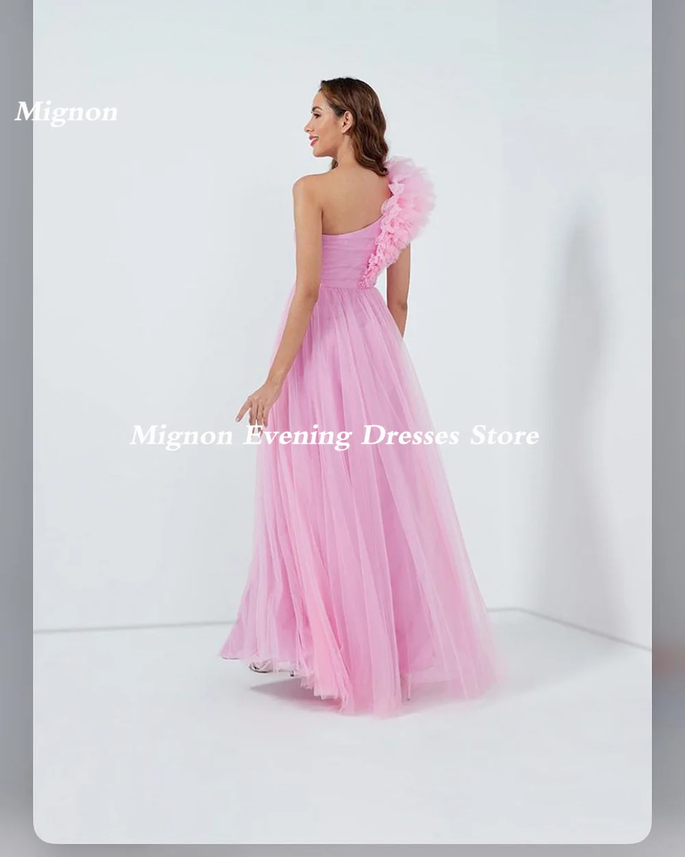 Mignon Šifon A-linijo, Eno-ramo Ruffle Populer Maturantski Obleki Tla-dolžina Formalno Eleganten Večer Stranka Obleko za Ženske 2023