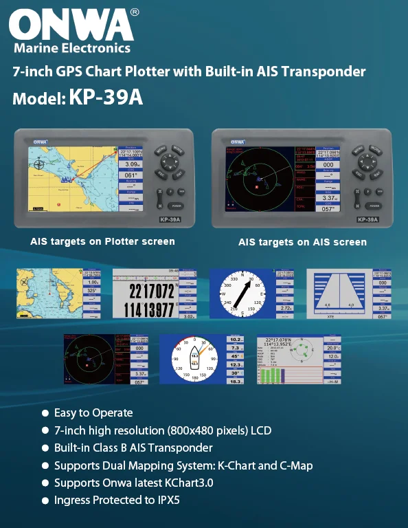 Nova KP-39A 7inch ONWA morskih GPS-Chart plotter z AIS transponder