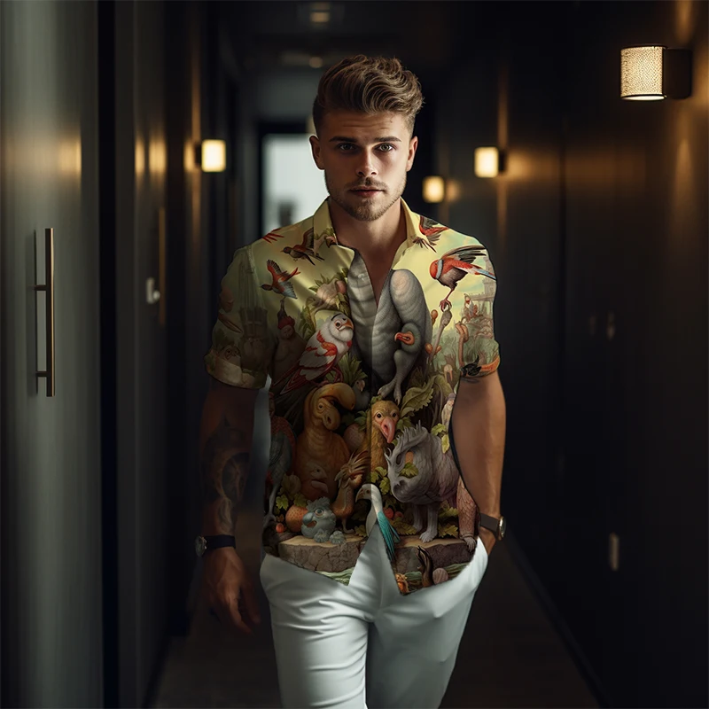 Novi 3D Tiskanje, Vzorec Gumb Majica Hot-prodaja Moda za Moške Priložnostne Vrh Poletne Moške Prevelik Kratka sleeved Majica