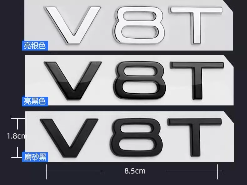 Pismo Število Emblem V6T V8T V10 W12 Avto Styling Fender Strani Zadaj Prtljažnik Značko Logotip Nalepke za Audi A4L A5 A6L A7 A8L TT RS7 SQ5