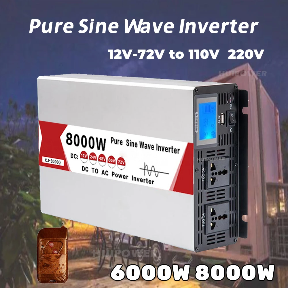 Pure Sine Wave Inverter 6000W 8000W DC12V 24V 48V 60V 72V Na AC 220V Napetost 110V Pretvornik 50HZ 60HZ Sončne Avto Power Inverter