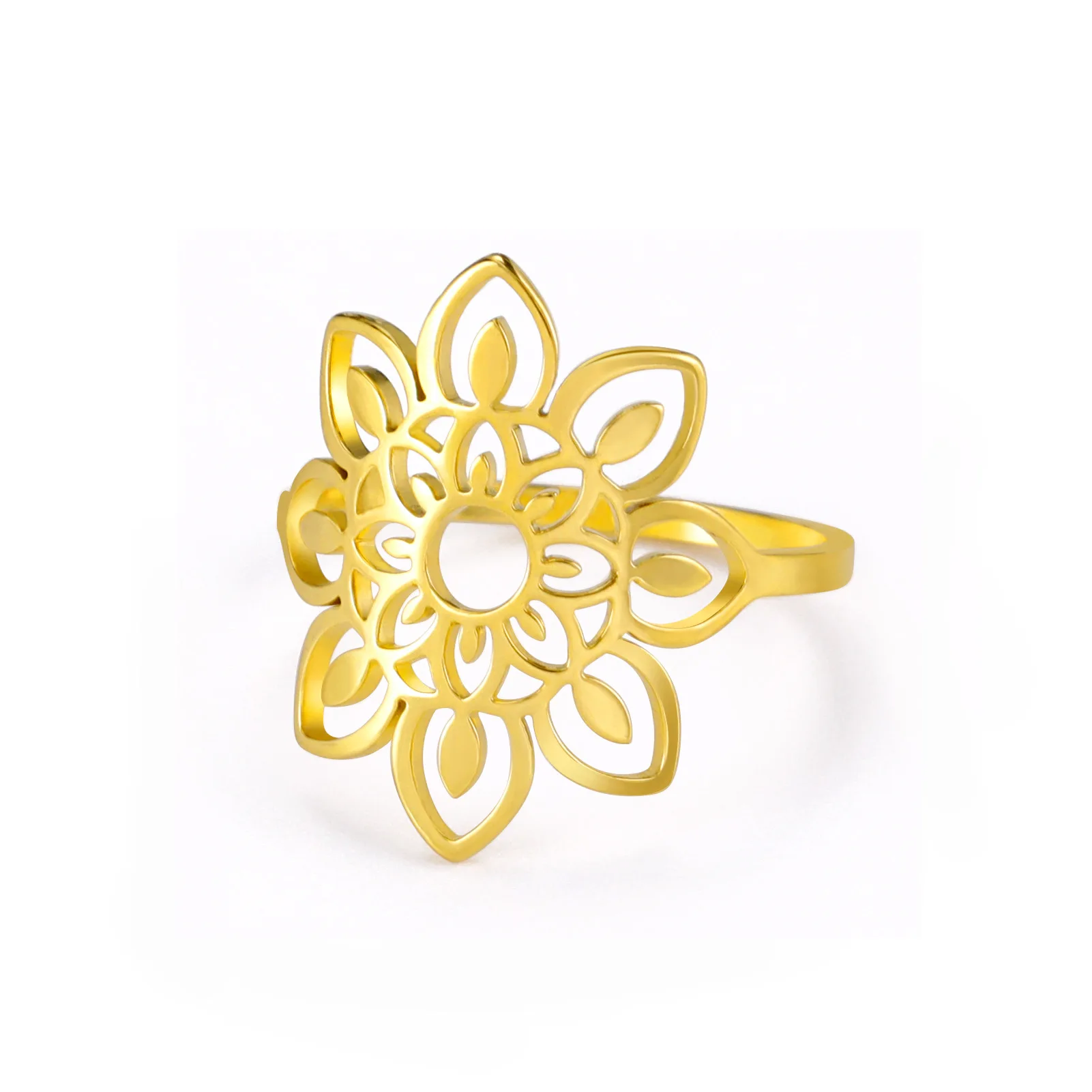 Skyrim Velike Filigransko Lotus Flower Obroč Ženske Iz Nerjavečega Jekla, Zlata Barva Estetske Bohemian Poročni Prstan Posla JewelryGift