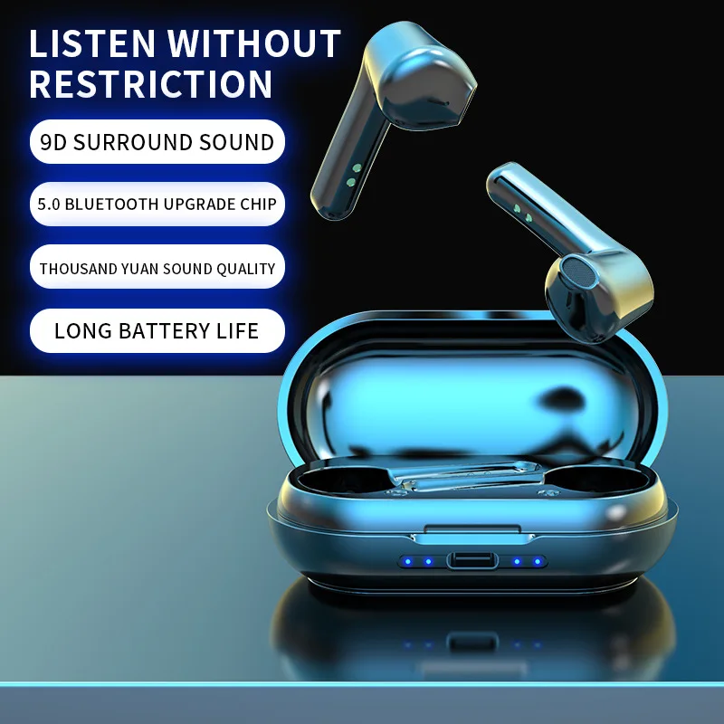 Visoka Kakovost Semi-in-ear Slušalke Led Modra Svetloba Zaslon S Polnjenjem Polje Prenosne Slušalke bluetooth, združljiva 5.0 Slušalke