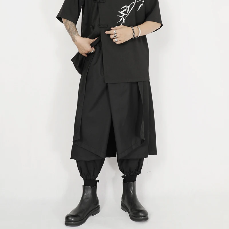 Yamamoto NDNBF moške priložnostne hlače, velikosti octuple hlače, temno nišo, multi-plast design, ohlapna Harlan dokolenke