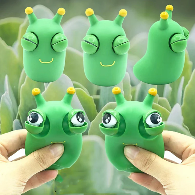 Zabavno Zelena Big Eyed Caterpillar Poka Stisnite Igrača Odraslih Oprostitev Stres sindrom Razdražljivega otroška Igrača Fantje Dekleta Darilo Lepe Okraske
