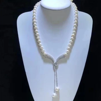 10-11 mm naravnih prave bele south sea pearl nakit ogrlica biserna ogrlica, ki sterling srebro 925 verige