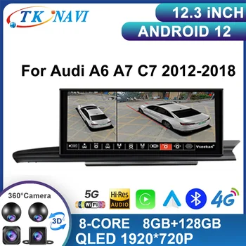 12.3 Inch Android 12 Za Audi A6 A6L A7 2012 - 2019 RHD QLED Zaslon Avto Večpredstavnostna Carplay Zaslon Auto Radio Predvajalnik 360 Fotoaparat