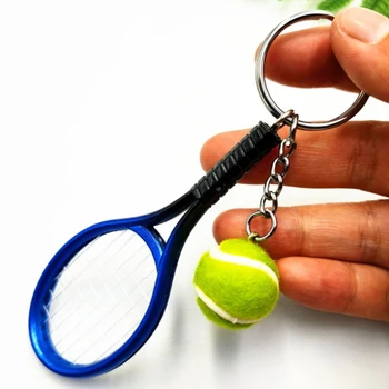 1PC Ustvarjalne Simulacije Mini Tenis Lopar Žogo Keychain Obesek Prenosni Tenis, Oblikovani Vrečko Key Ring Dodatki Darilo