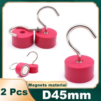 2 Kos Močnim Neodymium Magnetni Kljuke Rdeče Magnetni Kljuke Gume prevlečene Kavljem Magnet za Gospodinjski Kuhinja Hladilnik Delovnem mestu