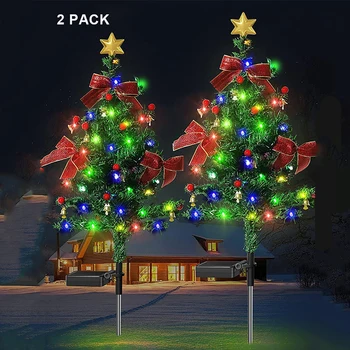 2 PACK Sončne Božični Okraski Drevo Luči na Prostem Nepremočljiva Sončno energijo na Prostem Led svetila za Dom, Vrt, Teraso, Travnik