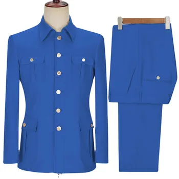 2023 Stilsko Safari Moške Obleke, Modra, Bež Poslovne Stranke Ženina Uspešnosti Maturantski Priložnostne Prilagojene 2 Kosa Obleko Nastavite（Suknjič+Hlače)