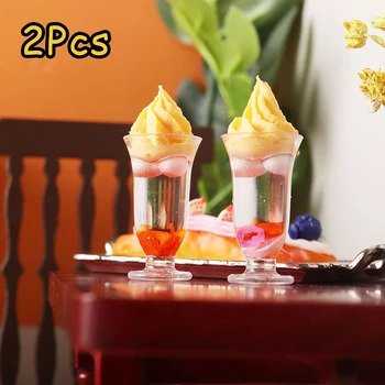 2Pcs 1:12 Lutke Miniaturni Strawberry Ice Cream Pokal Avokadovo Kremo Ognjeni Srčkan Hrane Model Dekor Otroci Igra Igrače