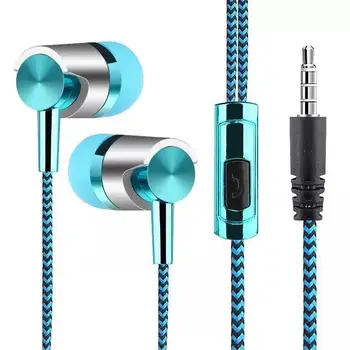3,5 mm V Uho Stereo Čepkov Slušalke Žične Slušalke Najlon Vezavi Kabel, Slušalke Slušalke z Mikrofonom za Xiaomi