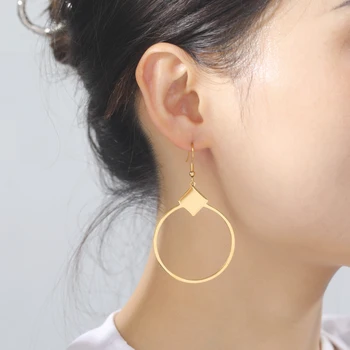 Amaxer ženski Uhani Geometrijske Kvadrat in Krog Obesek Minimalism Velik Krog Nakit Prosti čas, Moda Ear Piercing Čar