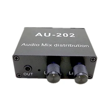 AU-202 2 Vhoda In 2 Izhoda Stereo Mešalnik Zvoka Distributer za Slušalke Zunanji Power AMP Glasnost Sam Nadzor