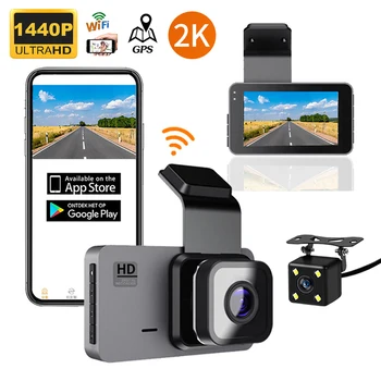 Avto DVR 2K 1440P Dash Cam Pogled od Zadaj WiFi GPS Vozila Fotoaparat, Video Snemalnik Črno Polje Auto Dashcam Parkiranje Zaslon Night Vision