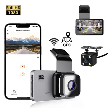 Avto DVR WiFi GPS Dash Cam 1080P HD Pogon Video kamera Spredaj Pogled od Zadaj Kamero Night Vision Dashcam Black Box Parkiranje Zaslon