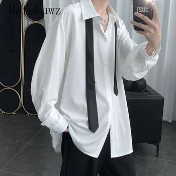 Belo Srajco za Moške Dolgo Oplaščeni korejska Različica 2023 Nov Trend Lep Dk High-end Eleganten Moški Plašč Priložnostne moška Bela Majica
