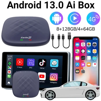 Carlinkit Carplay AI Polje Wireless Carplay Auto Android 13 Plus 8+128GB/4+64GB Bluetooth, združljiva QCM 8-Core 6125 AI TV Box