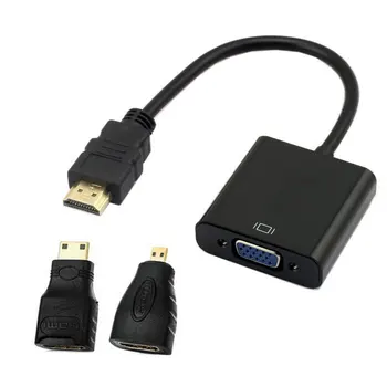 CY CY Črne Barve HDMI Vir VGA Ženski Izhod Kabel z Micro & Mini Adapter za Projektor Monitor, Prenosni RAČUNALNIK