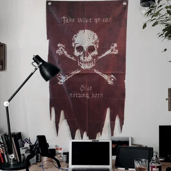 Decoración Bandera Pirata Errante, Locomotora Oscura Par Acampar, Hipi, Esqueleto, Barra Roca, Tapiz Colgante De Par