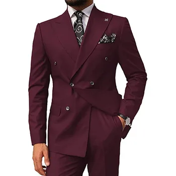 Dvojno Zapenjanje Poroka Obleke za Moške Ženina Tuxedos Groomsmen Najboljši Moški bo Ustrezala 2 Kosa Formalnih Poslovnih Stranka Obleko v Kostum Homme