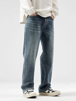 Japonski Oprati Stare Kavbojke Moški Jeseni, Pozimi Nove Multi-žep Svoboden Ravne Zip Jeans Hlače Priložnostne Vsestranski Plus Velikost Hlače