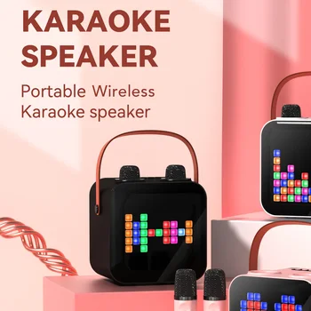 Karaoke Pralni Bluetooth 5.0 Kompakten ECH Način Usnje Ročaj Prenosni Karaoke Sistem Zvočnikov z 2 UHF Mikrofoni za Potovanja