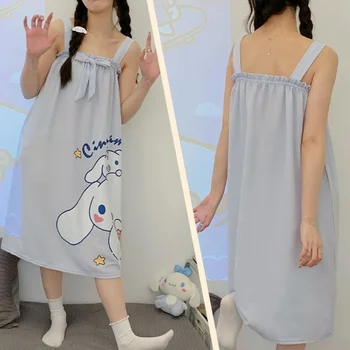 Kawaii Cinnamoroll Začasno Sleewear Sanrio Anime Pochacco Risanka Nightgown Sladko Svoboden Nightdress Poletje Srčkan Bombaž Homewear