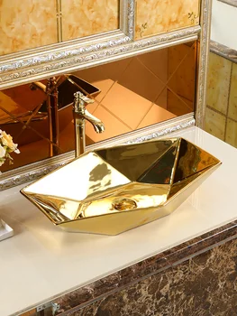 Keramični diamond zlati namizni bazena umetnosti bazena Evropski stil bar, kopalnica bazena umivalnik osebno korito