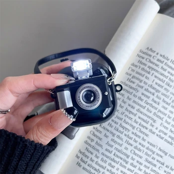 Koreja Luštna 3D Retro Črna Kamera Slušalke Mehko Ohišje Za Samsung Galaxy Brsti v Živo Z Obeskom Ohišje Za Samsung Buds2 Pro Pokrov