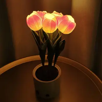 LED Tulipanov Tabela Lučka za Polnjenje po vmesniku Usb Umetno Cvetje Postelji Noč Svetlobe Pravi Dotik Ponaredek Šopek za Domačo Mizo Poroko Dekor