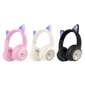 Luštna Mačka Ušesa Slušalke 40 mm Gonilnik RGB Svetlobe Jasen poziv Nastavljiv Bluetooth, Združljiva 5.3 EDR Gaming Slušalke