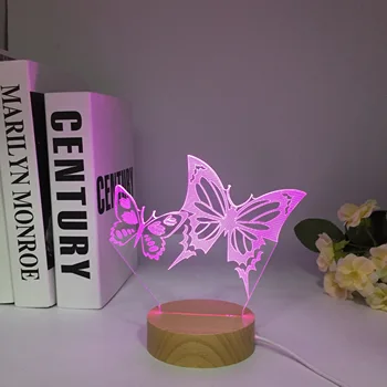 Metulj 3D Dekle Noč Svetlobe LED Iluzijo, Lučka z Lesenimi Barve Spreminjanje Okras, Darila za Rojstni dan Baby Boy Dropshipping