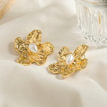 Moda Nova Velika Srebrna Zlata Barva Kovinskih Zlitin Venčni Cvetovi Beli Biser Uhani za Ženske