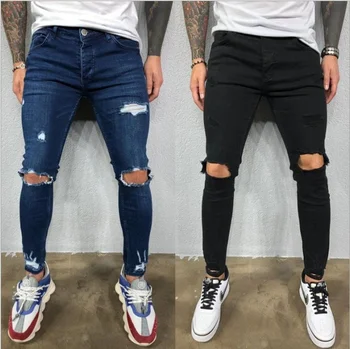 Moške Jeans Jeseni Preboden Elastična Moda Ripped Kavbojke za Moške Trend Odprtino za Svinčnik Hlače Barva Jeansa Hlače Fant Jeans