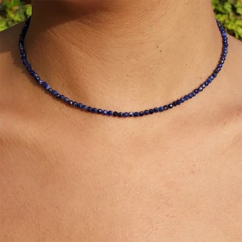 Nova Naravna Lapis Lazuli Preprost Choker Ogrlice Modi Ženske Beaded Ovratnik Ogrlica Oblikovalec Nakit, Dragulji,