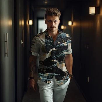 Novi 3D Tiskanje, Vzorec Gumb Majica Hot-prodaja Moda za Moške Priložnostne Vrh Poletne Moške Prevelik Kratka sleeved Majica