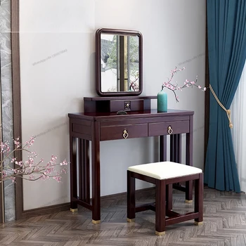 Novi Kitajski slog masivnega lesa toaletno mizico s ogledalo toaletno mizico, Zen stilu velika in mala spalnica pohištvo, gospodarno