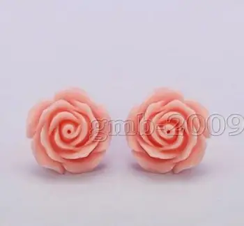 Novo Precej 12 mm Coral Pink Rose Cvet 925 Srebrni Uhani