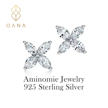 OANA S925 Sterling Silver Fashion Minimalističen Nišo Design Metulj Ženski Uhani Križ Studded Diamant Nakit Brezplačna Dostava