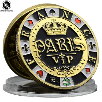 Pariz, Francija VIP Texas Hold 'em Srečen zlatnik Poker Sim-guard Kovinski Sim Pritisnite Casino Chip Kovanca Zbiranja Darilo
