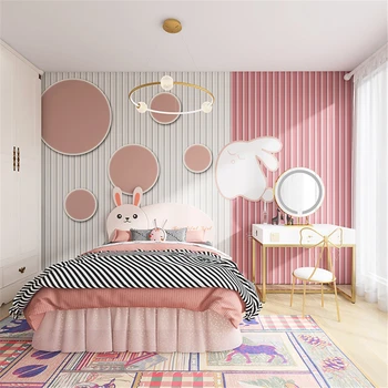 po meri Sodoben minimalističen, navpična roza zajec stene papirja Nordijska ozadje za otroška soba dekle ozadju doma odlikovanja
